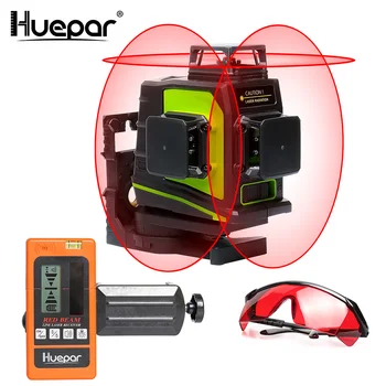 

Huepar 12 Lines 3D Red Beam Cross Line Laser Level Self-Leveling 360 Degree Vertical & Horizontal Glasses Receiver USB Charging