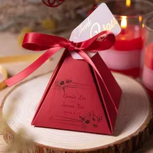 200 шт., свадебный сувенир, красный, розовый, золотистый логотип на заказ, коробки для конфет, персонализированное имя и дата, подарок для гостей