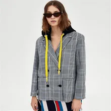 Для женщин модные Винтаж Ретро пиджачный костюм куртка Брендовая верхняя одежда двубортное повседневное пальто с капюшоном для девочек