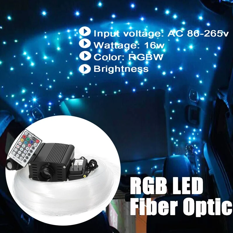 

Smuxi US Plug LED Fiber Optic Twinkle Star Ceiling 16W RGBW Engine 4mx0.75mmx250+15x1mm Optical Fiber Starry Sky Ceiling Lights