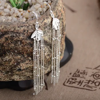 

S925 silver, silver style for women delicate bamboo long tassels eardrop silver wholesale shape