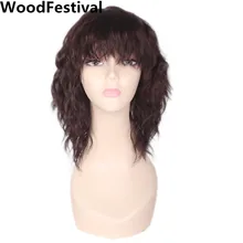 WoodFestival термостойкие женские вьющиеся коричневый синтетический парик с челкой Косплей Короткие парики
