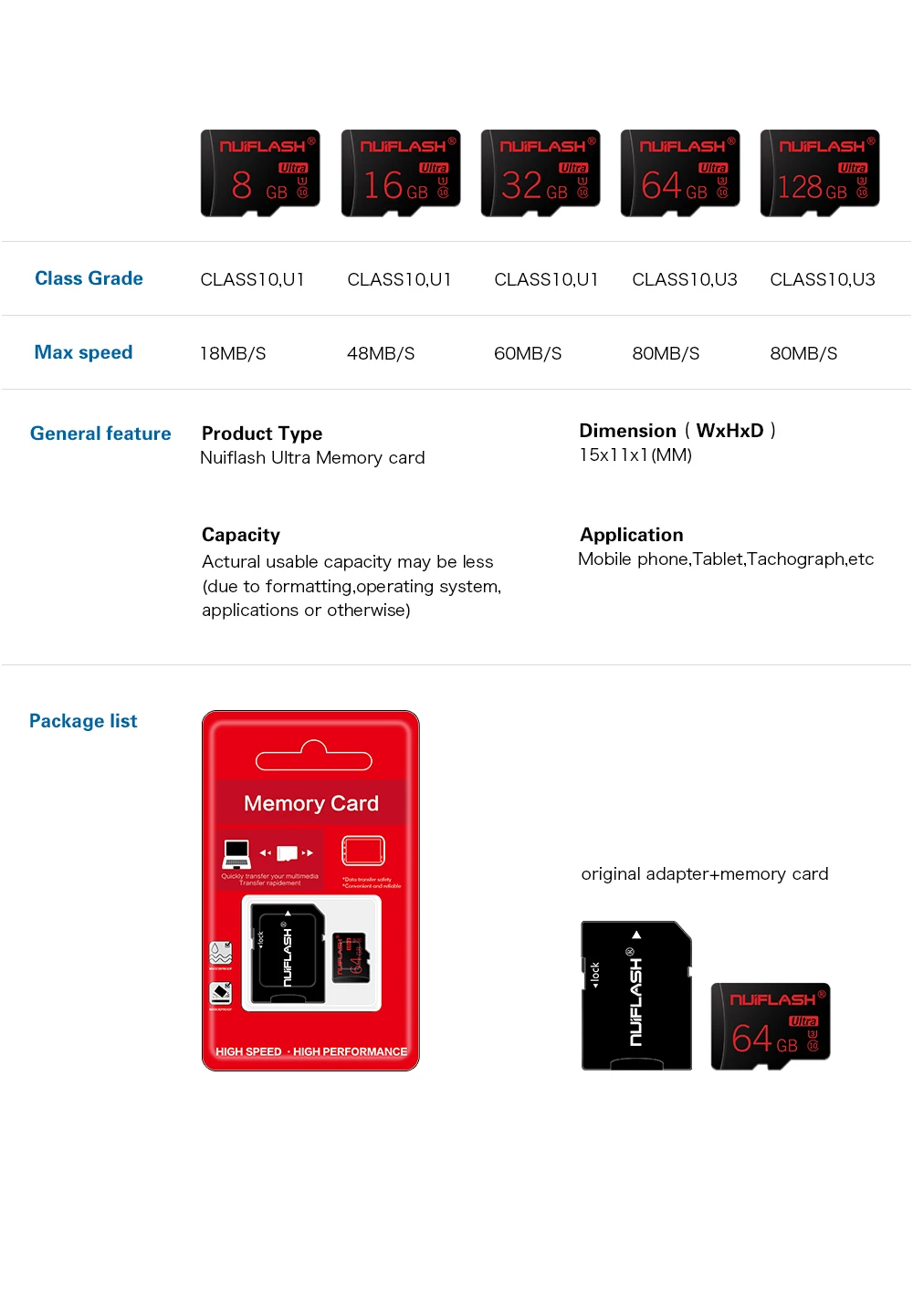 Nuiflash Micro SD Card Memory Card Micro-SD 64gb 128gb Class 10 Sd Tf, Suitable For Mobile PC Tablet TF Card SD Card