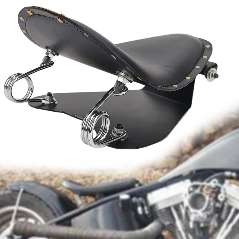 Leather Motorcycle SOLO Seat Cover +Seat Base+3" Spring Bracket Mount