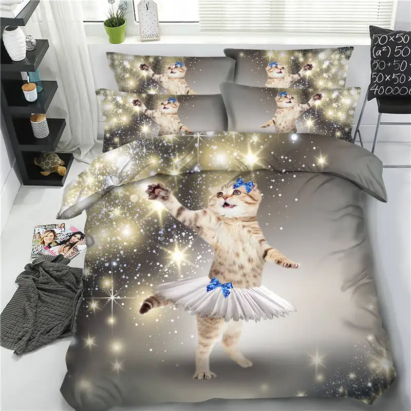 

cute dance cat bedding set queen size 3d star print duvet cover set single twin full king size bed linens 3/4 pieces home decor