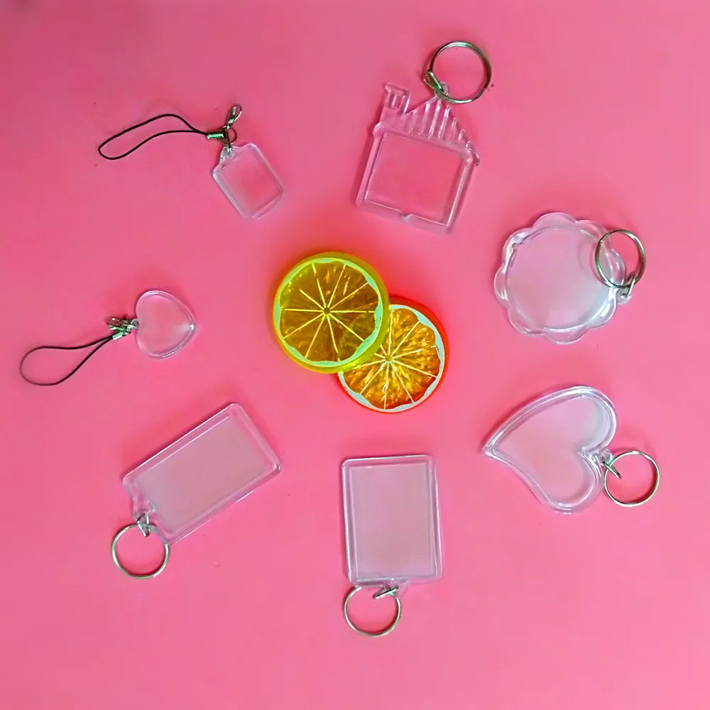 

50 Pcs Blank Acrylic Keychains Insert Photo plastic Keyrings Square Key Rectangle heart circular accessories