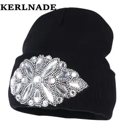 Для женщин шерстяная зимняя шапка бренд skullies шапочки индивидуальный дизайн роскошные стразы Стиль Теплые повседневное зимние шапки