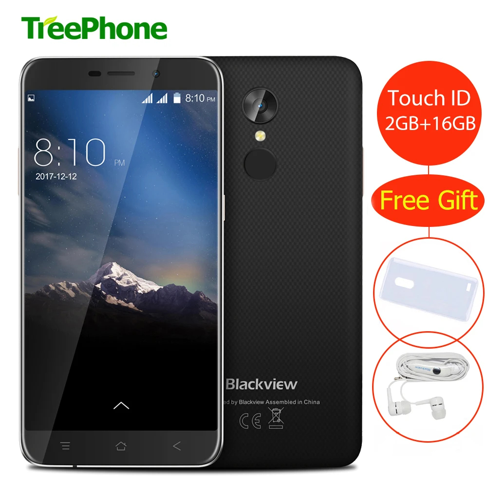 Новый Blackview A10 смартфон отпечатков пальцев 2 ГБ + 16 MTK6580A Quad core Android 7 0 5 дюйма HD 3g Mobile