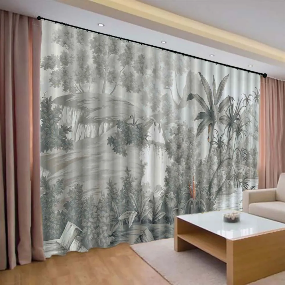

Nostalgic tropical plants 3D Curtains For Bedroom Kids Living Room Drapes Fabric Polyester Set with Hooks Factory direct sale