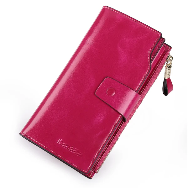 Женский кошелек из натуральной кожи с блокировкой RFID, функциональный кошелек, Винтажный Длинный клатч, женский кошелек, держатель для карт, кошелек для iPhone 7 Plus - Цвет: Rose