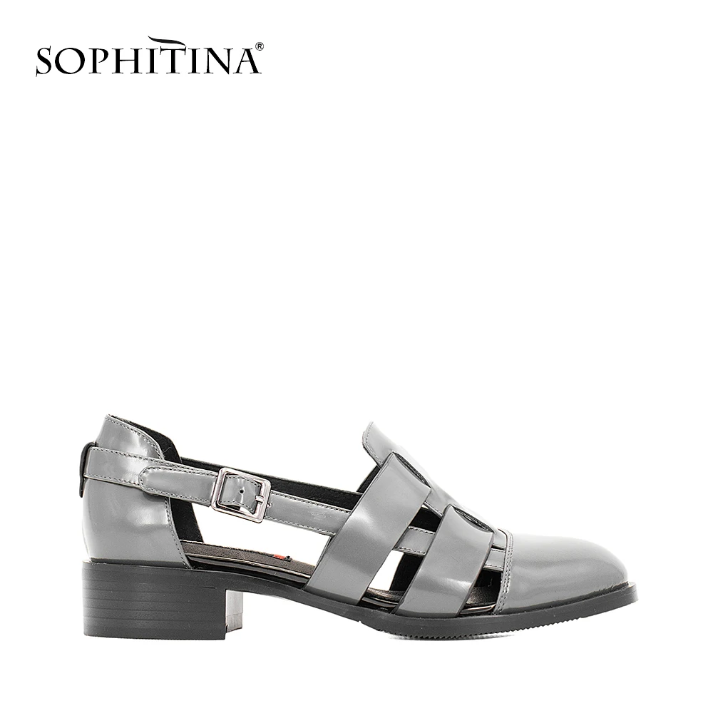 Décontractées Femmes Épais Qualité Sandales Chaussures Sophitina Supérieure gray S12 Gris Boucle Cuir Talon Doux En Bleu Verni Creux Black Sangle blue Noir ATqw558x