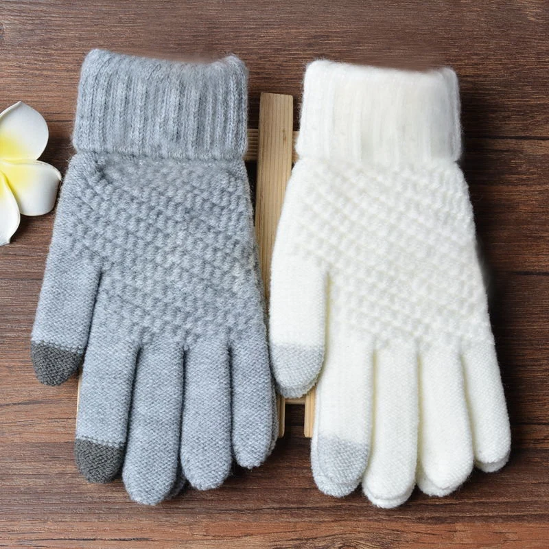 Fashion Touch Screen Gloves Women Girls Stretch Knit Mittens Winter Warm Gloves 