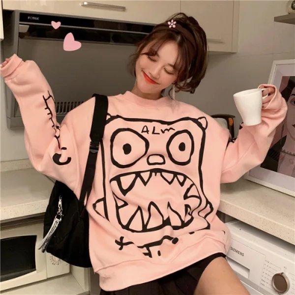 ATKULLQZ New Little monster sweatershirt Korean version plus velvet thick coat student lazy clothes college winter Sweatshirts