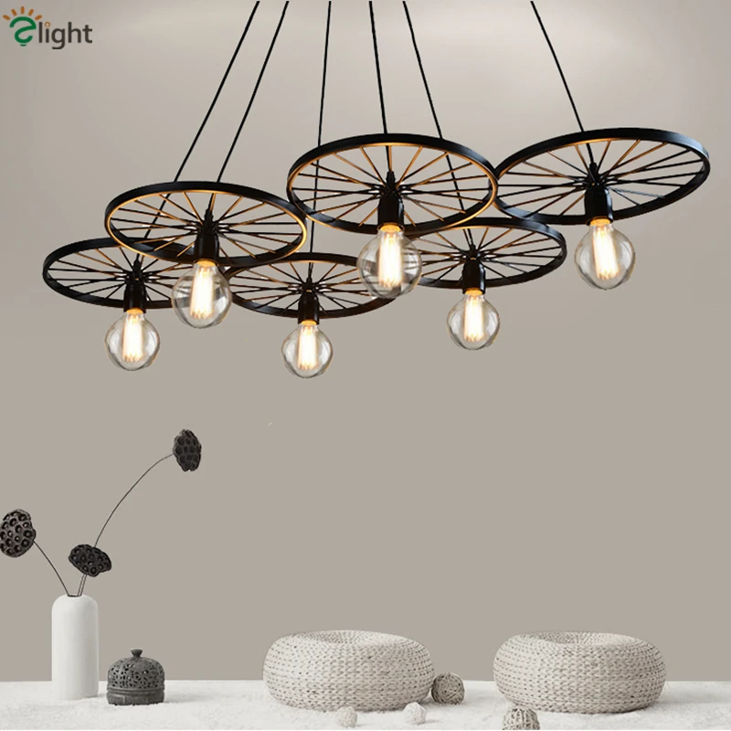 

American Industrial Creative Iron Wheel Led Chandelier Hanging Wheels Chandeliers For Bar Loft
