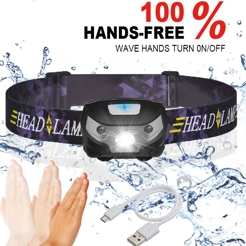 

Ultra Bright LED HeadLamp Motion Sensor 5000LM USB Rechargeable head lamp headlight 5 Modes For Running, Camping, Hiking , More