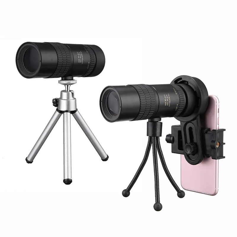 

Hot Sale 10-30x Telephoto Telescope Monocular Camera Lens+ Cell Phone Clip +Tripod Stand Objective + Eyepiece Adjustment