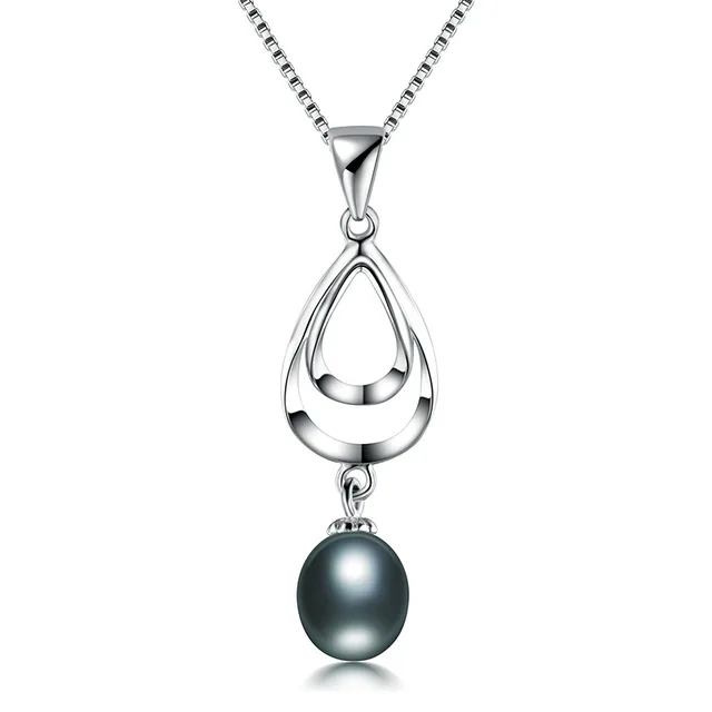 HENGSHEG натуральный черный/белый жемчуг кулон и ожерелье для женщин, 925 Серебро хорошее ювелирное изделие кулон, капли воды жемчужное ожерелье - Цвет камня: Черный