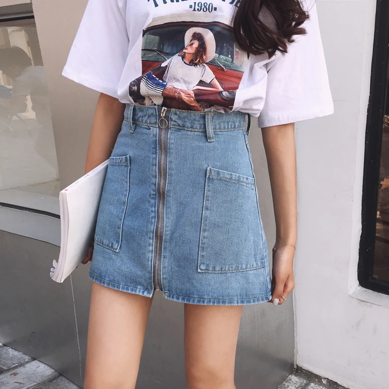 Casual Hip Packaged Zipper Big Pockets Short Mini Skirts Women Pencil