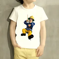 Детская футболка с рисунком пожарного Сэма, повседневные топы с короткими рукавами для мальчиков и девочек, милая детская футболка, HKP2078