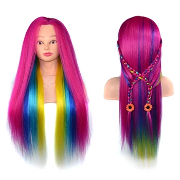 

Professional Styling Training Mannequin Head Colorful Rainbow Color Hair Wig Head For Bridal Hairdo Head Training Head TMYKC-05