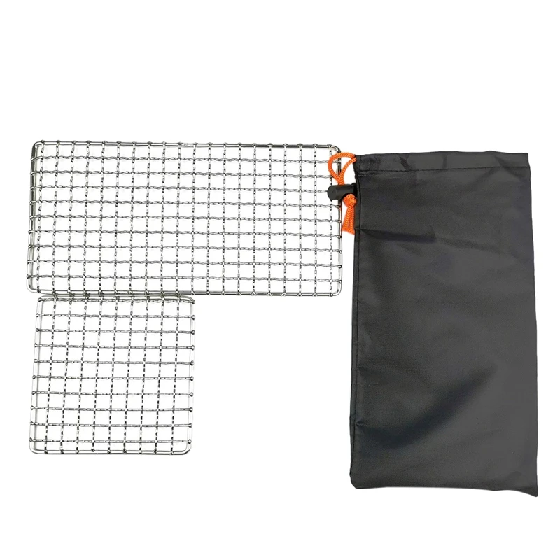 

2Pcs Outdoor Camping Pot Rack Square 304 Stainless Steel Barbecue Mesh Grill Mesh Mesh Barbecue Grill Tool Non-Stick Metal Out