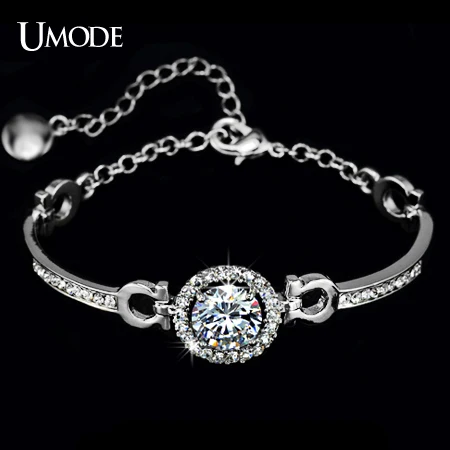 

UMODE Sparkling White Gold Color Hearts & Arrows Cubic Zirconia Bracelets For Women Fashion Jewelry Wholesale AUB0012