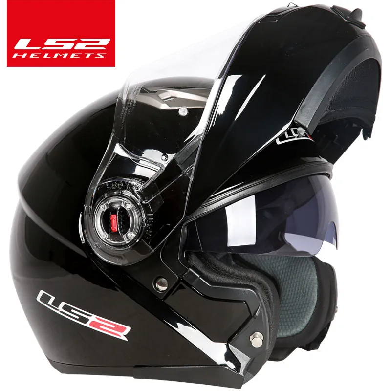 Capacete ls2 ff370 moto rcycle шлем casco de moto кафе шлем для гонщика Флип Полный лицо двойной объектив козырек capacetes de moto ciclista - Цвет: gloss black