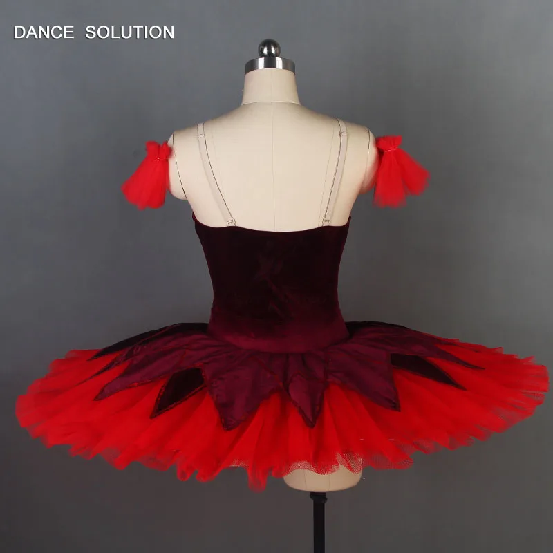 Профессиональные балетные пачки для девочек, бордовый бархатный лиф и красная плиссированная пачка, костюмы для сольных танцев или соревнований BL076