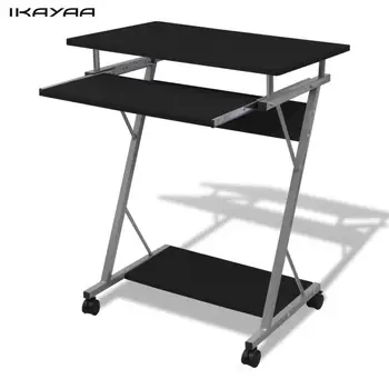 

Computer Desk Pull Out Tray Black Furniture Office Student Table Moveable Particle Board Tabletop + Powder-coated Steel Frame