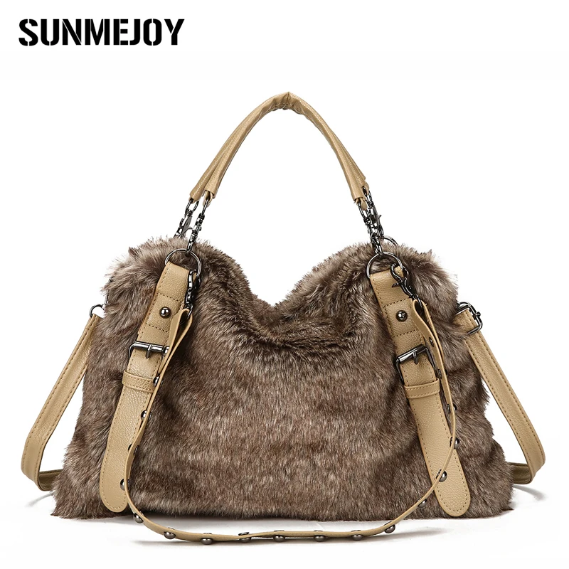 SUNMEJOY Faux Fur Bag 2017 Luxury Handbags Women Bags Designer Brand