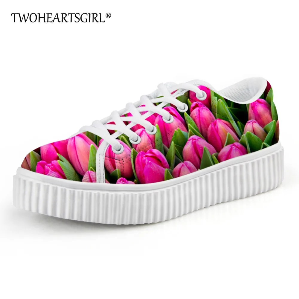

Twoheartsgirl Sweet Floral Women's Casual Flats Platform Shoes Height Increasing Shoes for Women Autumn Low Style Flats Shoes