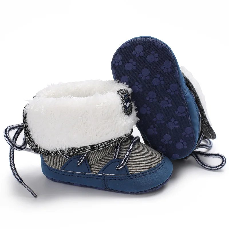Зимние теплые мягкие ботинки для мальчиков 0-1 лет; обувь для малышей - Цвет: Синий
