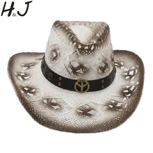 Для женщин Для мужчин западная ковбойская шляпа ручной работы плетеная солома; пляжные кепки для защиты от солнца сомбреро Женская Ковбойская шляпа Размеры 58 см A0083