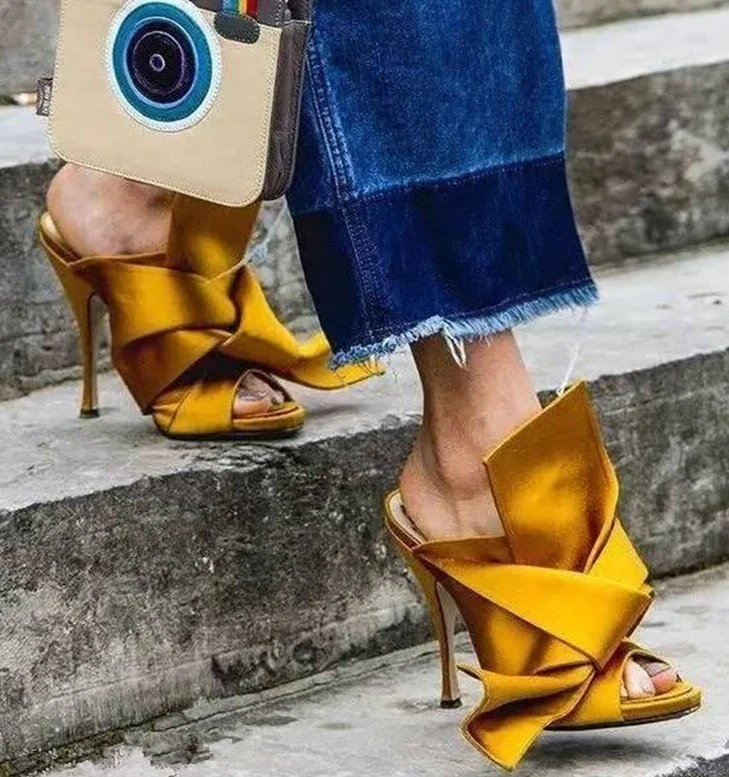 

2017 New Spring Fashion thin high heel peep toe sandals turned-over-the-edge yellow outside sandals for women in summer Hot Sale