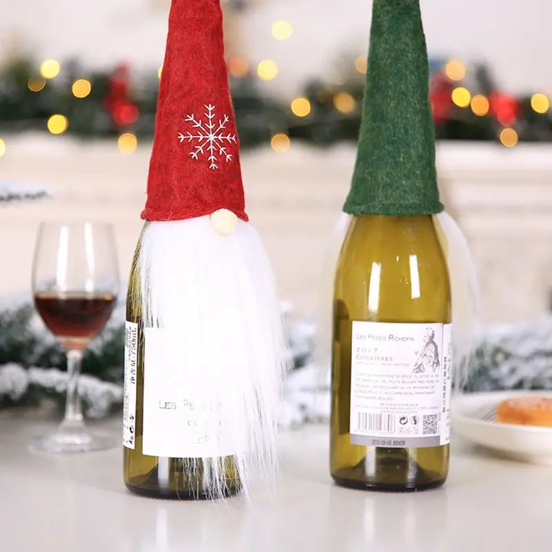 

Christmas Swedish Gnome Red Wine Bottle Cap Santa Hats Cover Faceless Doll Santa Claus Home Decoration
