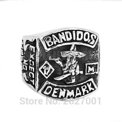 Danimarca Bandidos Biker Ring Gioielli In Acciaio Inossidabile Punk Mc Club One Percento 1% Motor Biker Skull Men Ring All'Ingrosso 632B