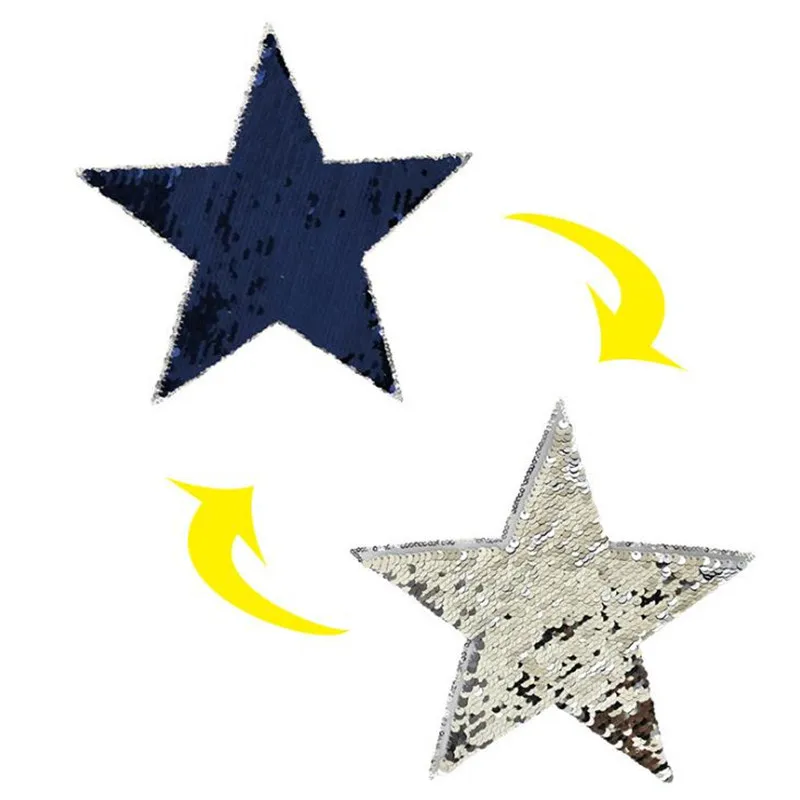 

T-shirt Girl Patch 22cm Pentagram flip double sided Patches for clothing Reversible change color sequins T shirt Stickers