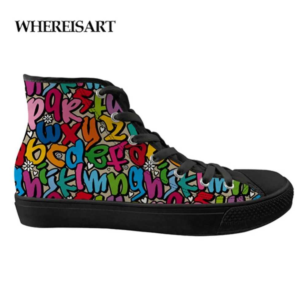 

WHEREISART New Arrival Men's Vulcanized Classic Shoes Printing Men's High To Help Print Comfortable Teenage Boys Canvas Shoes