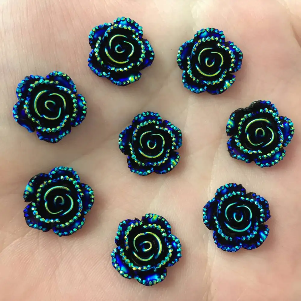 

New 40Pcs 14mm AB Resin Rose Flatback Flower Stone Scrapbook Wedding Buttons DIY Figurines & Miniatures R224*2