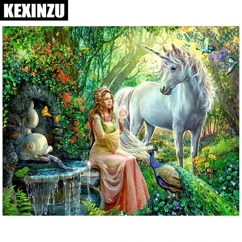 

New Diy Diamond Painting Cross Stitch 5D Diamond Mosaic Set Full Diamond Embroidery The princess and the white horse