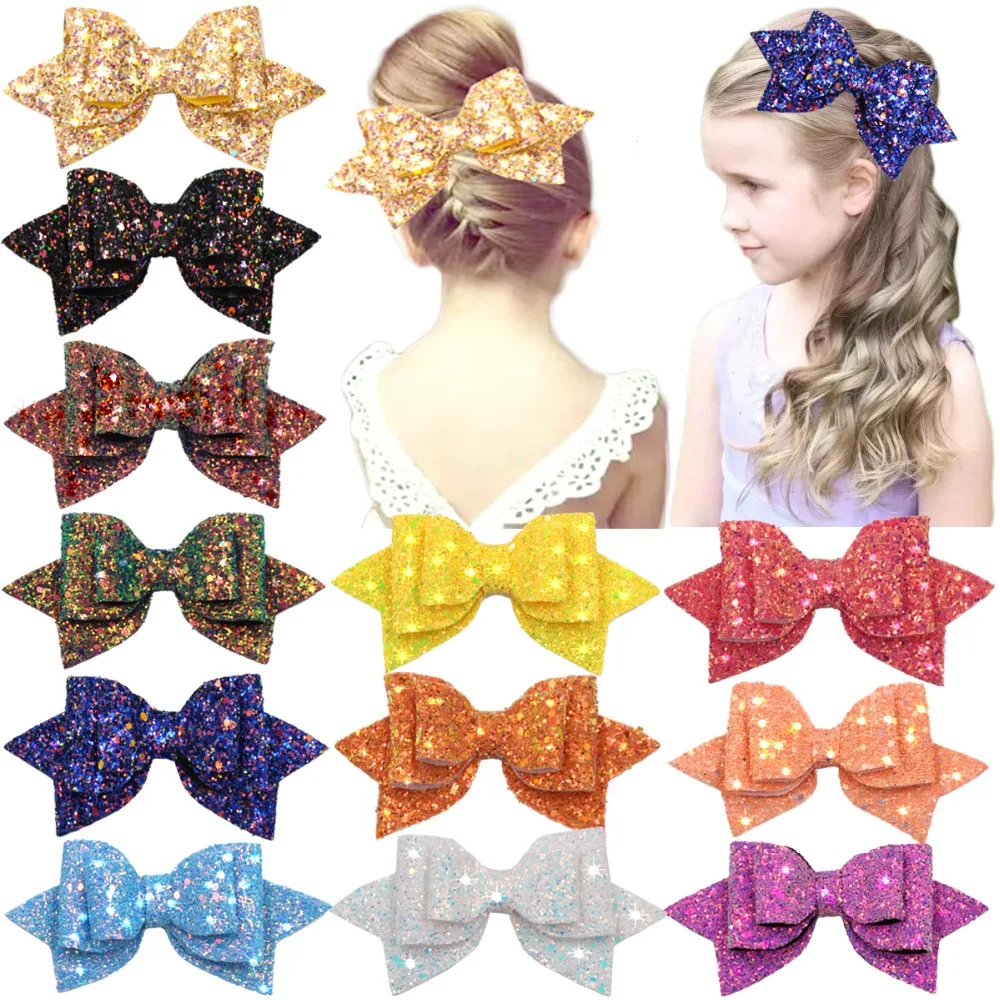 Glitter Hair Bows 5 Inch Hair Bow Boutique Hair Clips Multi Color