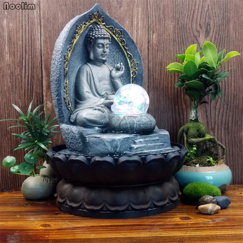 Креативная статуя Будды Lotus Transfer мяч Смола фонтан фэн шуй орнаменты для дома и офиса украшения водные ремесла