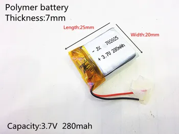 

3.7V 280mAh [702025] PLIB ; polymer lithium ion / Li-ion battery for dvr,GPS,power bank,mp4;mp3