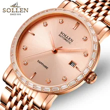 SOLLEN luxury brand top men’s business automatic mechanical watch men’s steel calendar watch waterproof clock 2017 latest
