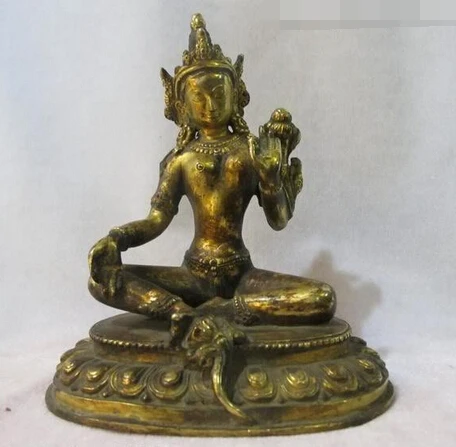 

shitou 002333 7"Tibet Pure Bronze Gold Gilded Green Tara Kwan-Yin Nepal Tantric Buddha Statue