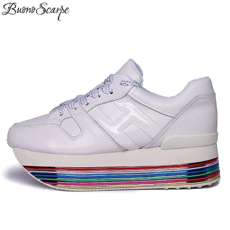 

Extended Rainbow Sole Platform Women Sneakers Genuine Leather Casual Espadrills Female Ladies Shoes Fashion H Sneakers For Women