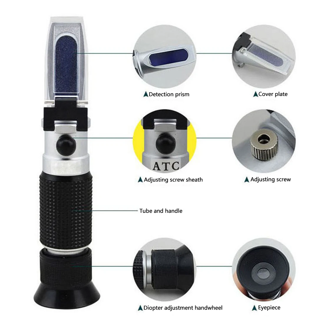 

Handheld Sugar Meter Refractometer 0~32% Optical Sugar Food Beverages ATC Content Meter Tool Test