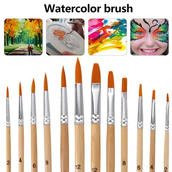 

12Pcs/Lot Paint Brush Different Size Log color Nylon Hair Oil Painting Brushes Set for Watercolor Acrylic Drawing Art Supplie