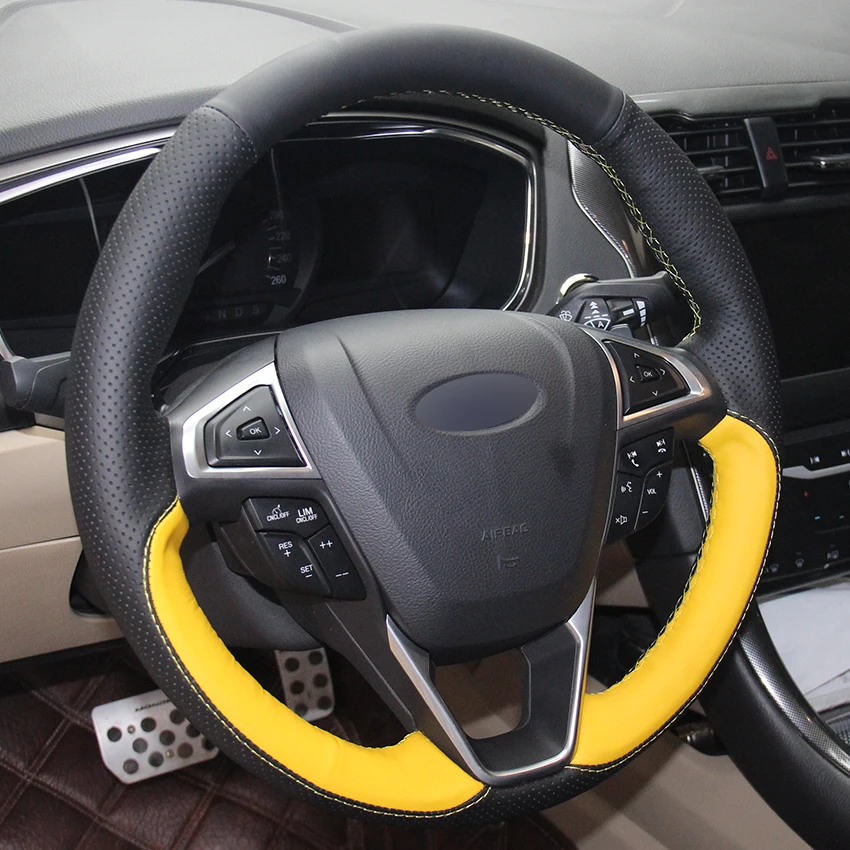 Black Natural Leather Yellow Car Steering Wheel Black Natural Leather Yellow Car Steering Wheel Cover For Ford Fusion Mondeo 2017 Edge 2016 In Covers From Automobiles