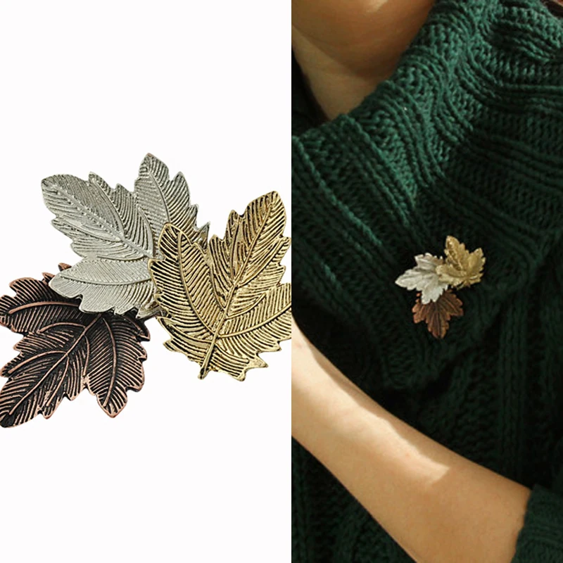 

1PC Women Lady Girls New Vintage Maple Leaf Brooch Gold Silver Plated Zinc Alloy Lapel Pin Fashion Jewelry Christmas Gifts